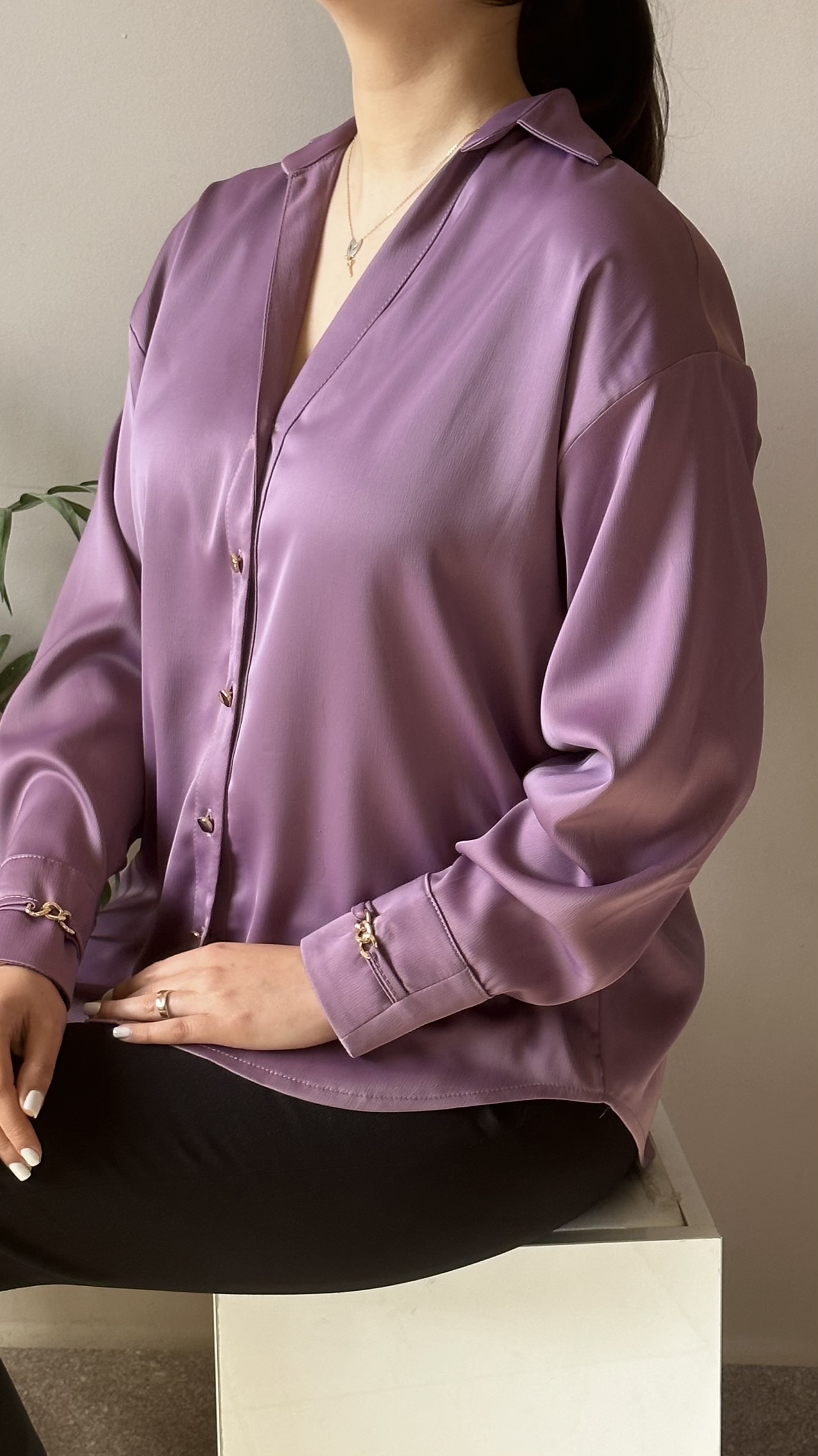 شومیز زنانه مجلسی ساتن ابریشم ترک  قواره دار