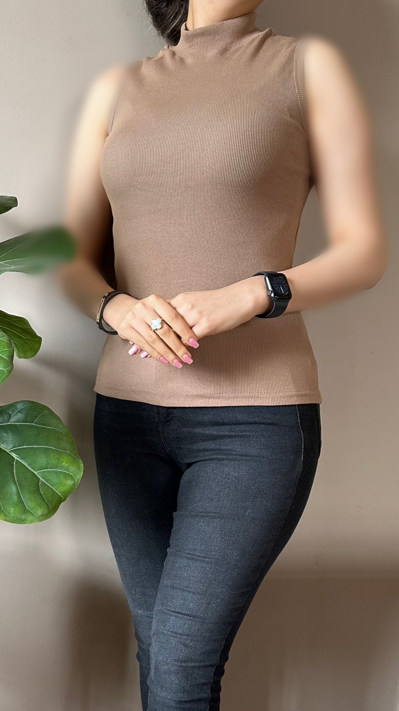 تاپ زنانه  آستین حلقه ای یقه سه سانت کشبافت