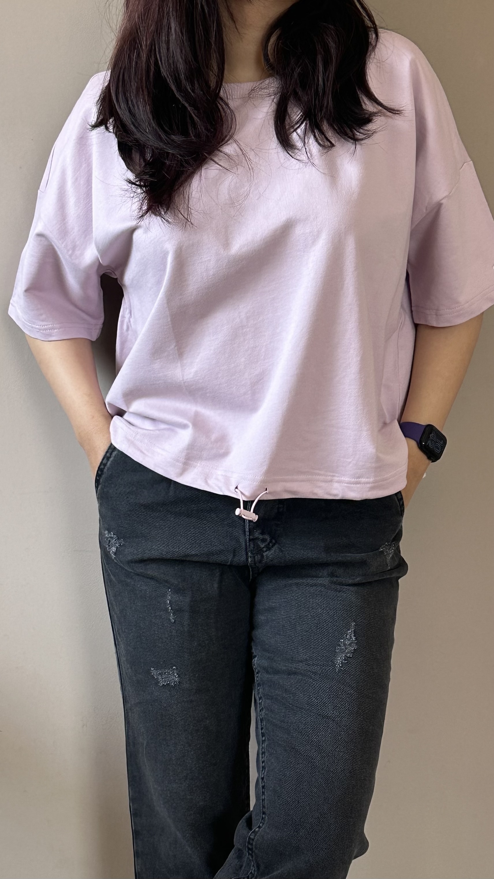 تیشرت کراپ گرم دار یاسی با بند تنظیم